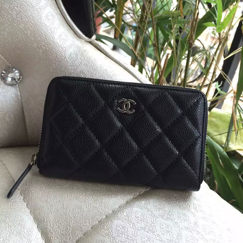 Chanel Matelasse Zip Around Wallet Original Caviar Leather A50071 Black