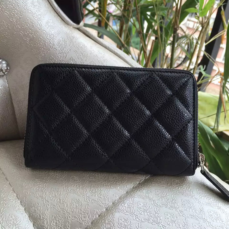 Chanel Matelasse Zip Around Wallet Original Caviar Leather A50071 Black