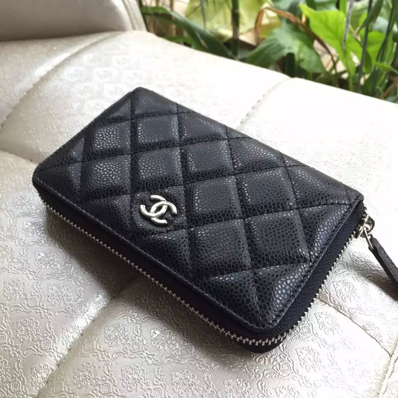 Chanel Matelasse Zip Around Wallet Original Caviar Leather A50071 Black