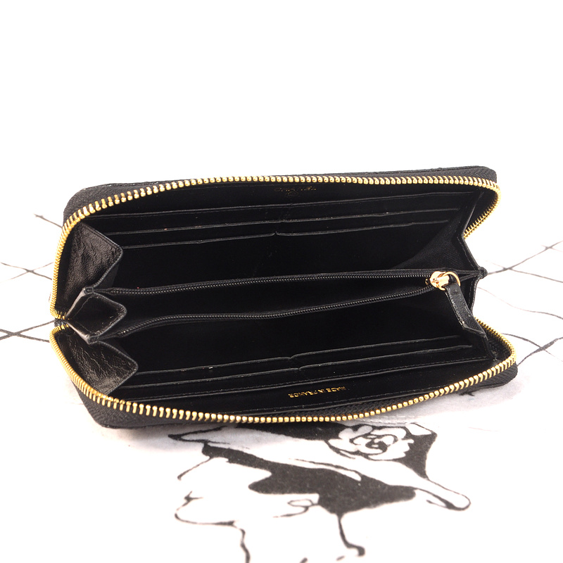 Chanel Matelasse Zip Around Wallet Original Glazed Crackled Leater C009 Black