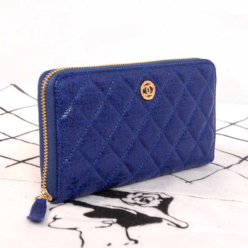 Chanel Matelasse Zip Around Wallet Original Glazed Crackled Leater C009 Blue