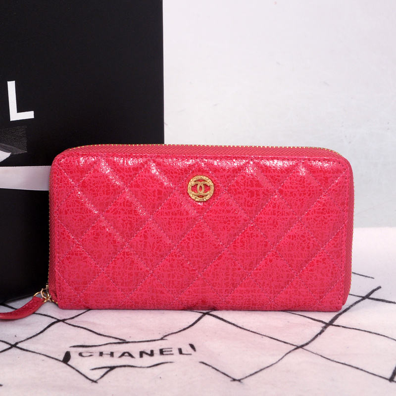 Chanel Matelasse Zip Around Wallet Original Glazed Crackled Leater C009 Rose