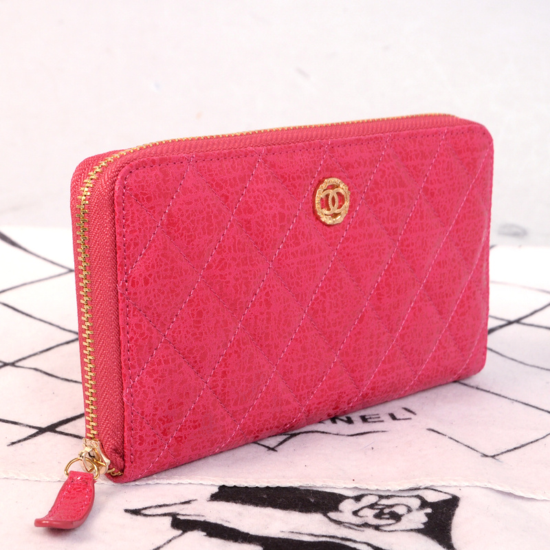 Chanel Matelasse Zip Around Wallet Original Glazed Crackled Leater C009 Rose