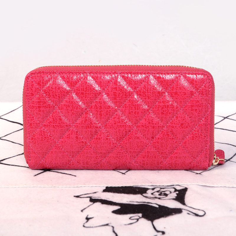 Chanel Matelasse Zip Around Wallet Original Glazed Crackled Leater C009 Rose