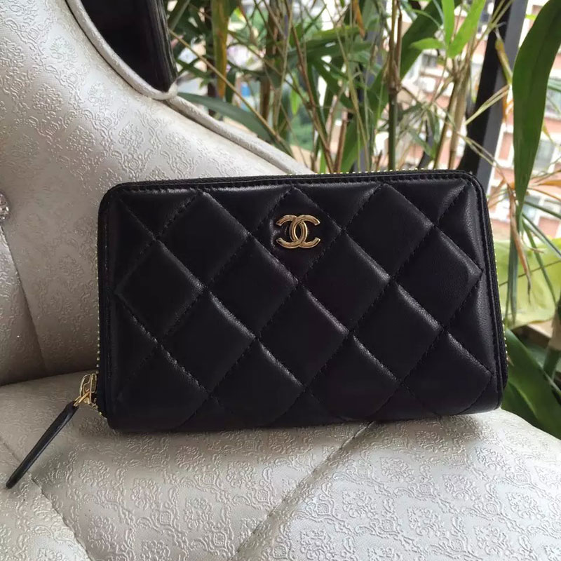 Chanel Matelasse Zip Around Wallet Original Sheepskin Leather A50071 Black