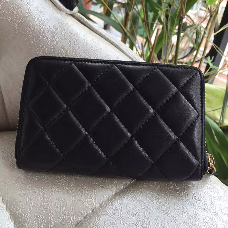 Chanel Matelasse Zip Around Wallet Original Sheepskin Leather A50071 Black