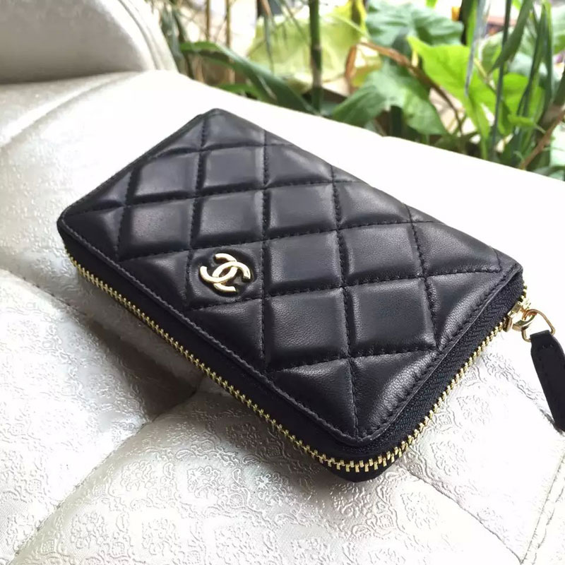 Chanel Matelasse Zip Around Wallet Original Sheepskin Leather A50071 Black