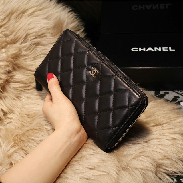 Chanel Matelasse Zip Around Wallet Sheepskin A31505 Black