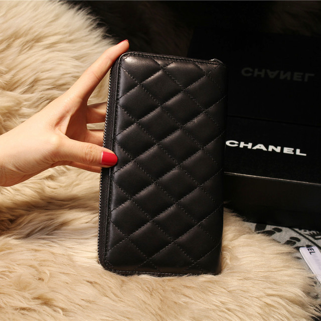 Chanel Matelasse Zip Around Wallet Sheepskin A31505 Black