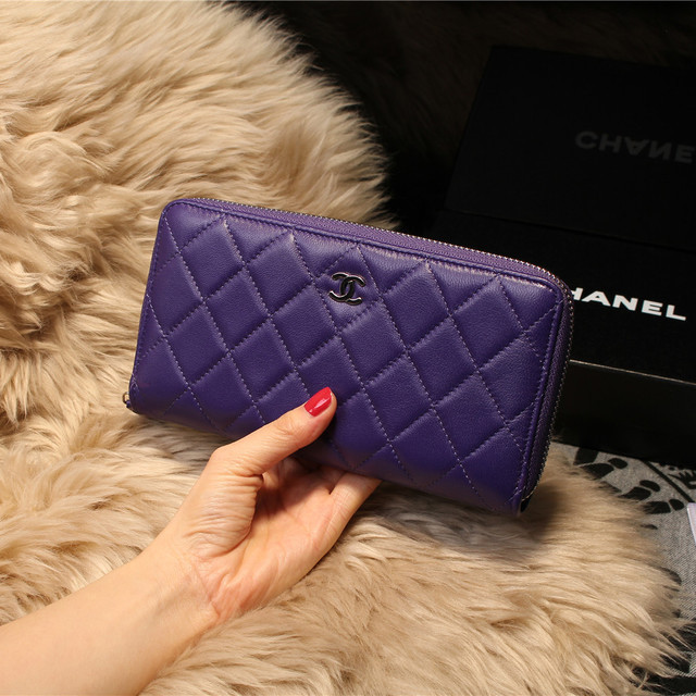 Chanel Matelasse Zip Around Wallet Sheepskin A31505 Purple