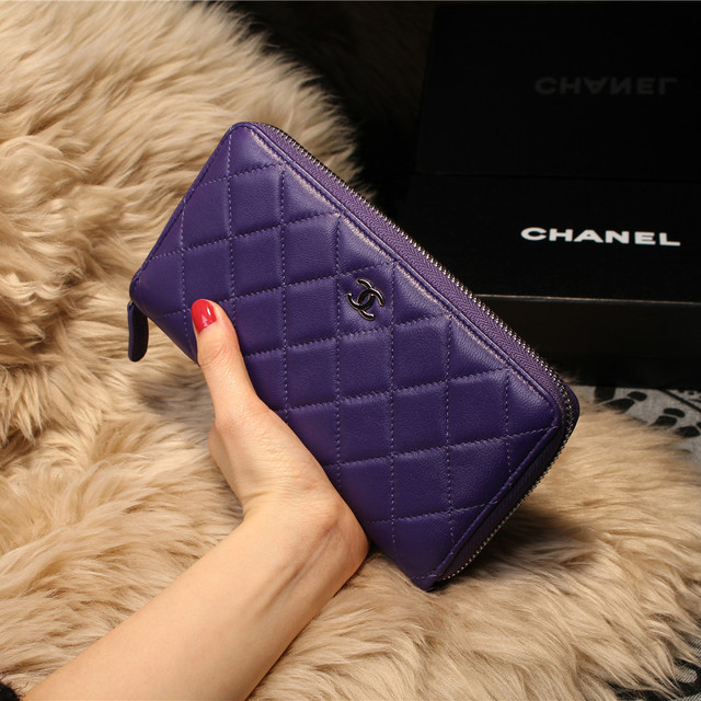 Chanel Matelasse Zip Around Wallet Sheepskin A31505 Purple