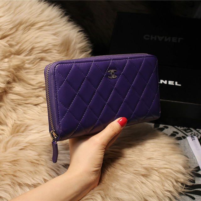 Chanel Matelasse Zip Around Wallet Sheepskin A31505 Purple