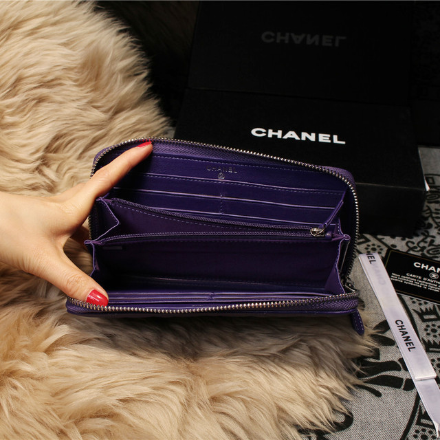 Chanel Matelasse Zip Around Wallet Sheepskin A31505 Purple