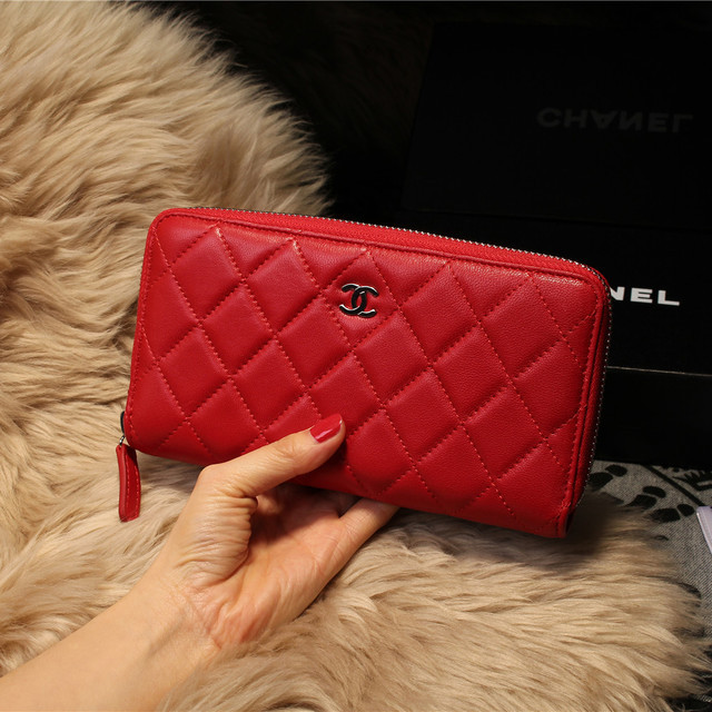 Chanel Matelasse Zip Around Wallet Sheepskin A31505 Red