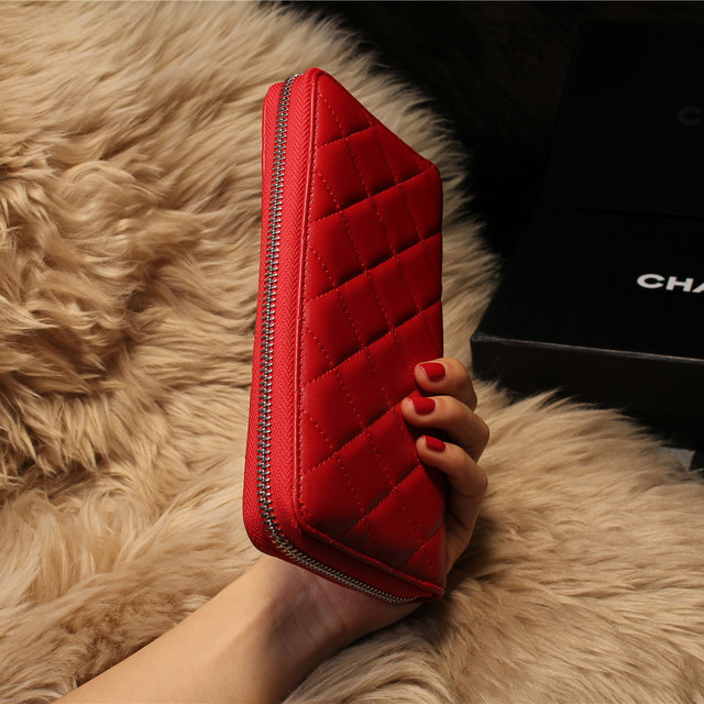 Chanel Matelasse Zip Around Wallet Sheepskin A31505 Red