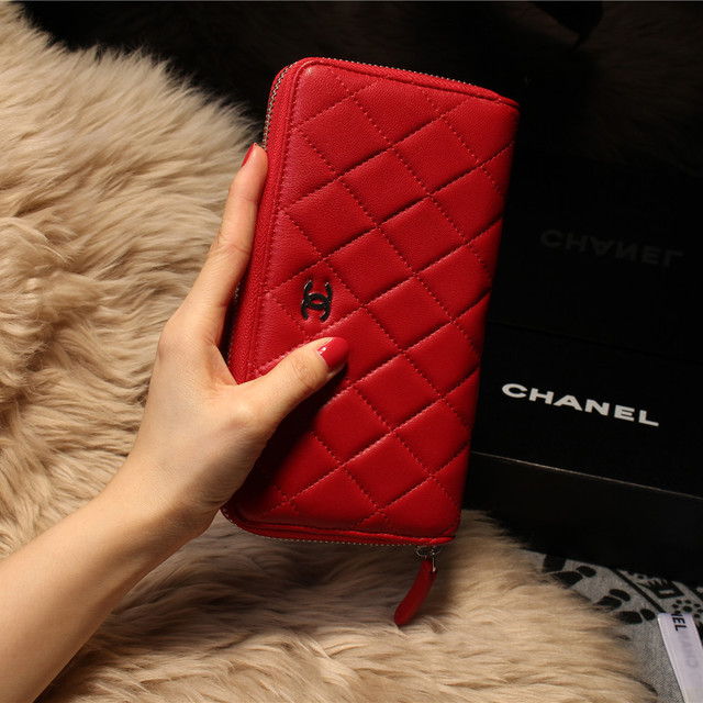 Chanel Matelasse Zip Around Wallet Sheepskin A31505 Red