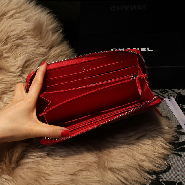 Chanel Matelasse Zip Around Wallet Sheepskin A31505 Red