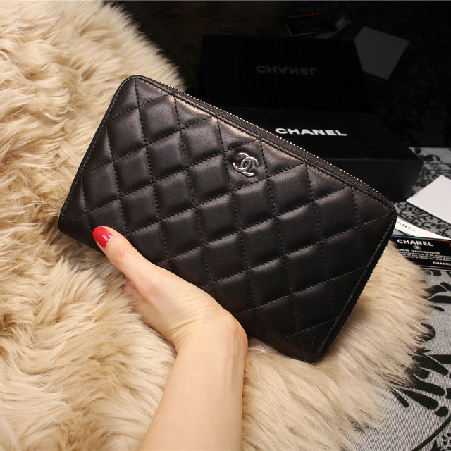 Chanel Matelasse Zip Around Wallet Sheepskin A31508 Black