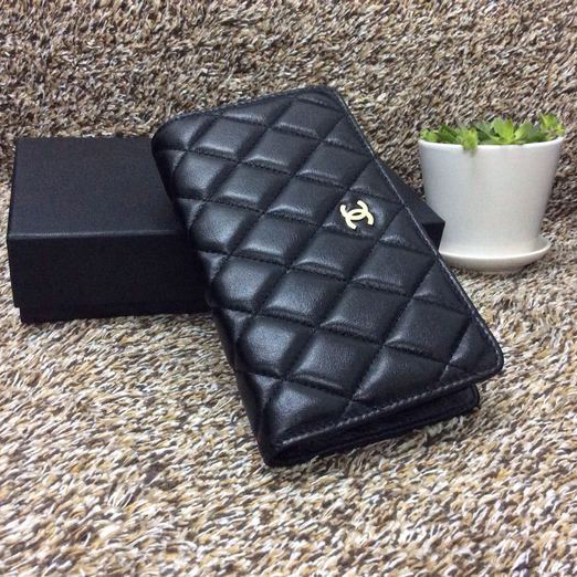 Chanel Matelasse Zip Around Wallet Sheepskin A31508 Black