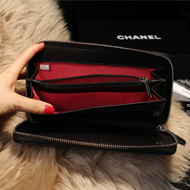 Chanel Matelasse Zip Around Wallet Sheepskin A31508 Black