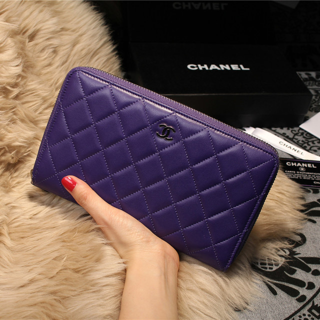 Chanel Matelasse Zip Around Wallet Sheepskin A31508 Purple