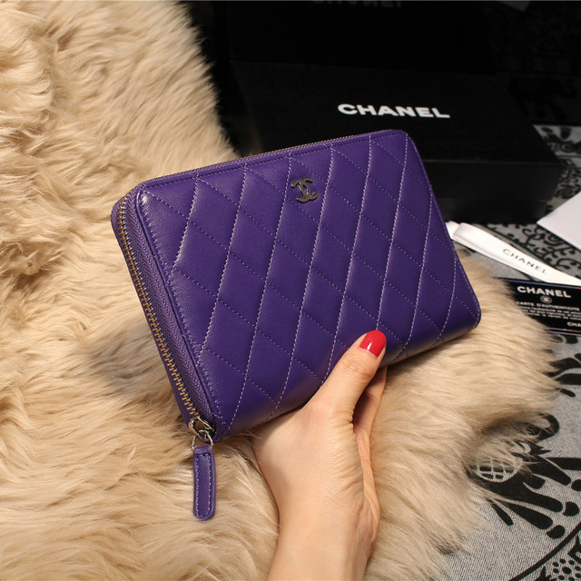 Chanel Matelasse Zip Around Wallet Sheepskin A31508 Purple