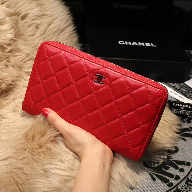 Chanel Matelasse Zip Around Wallet Sheepskin A31508 Red