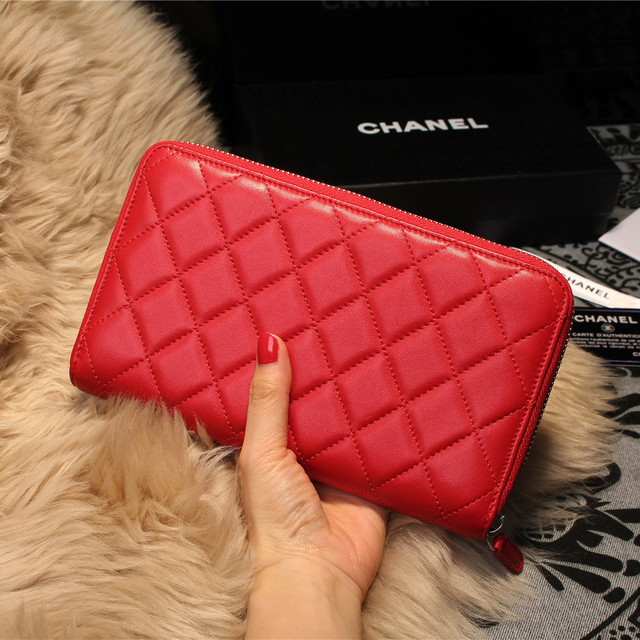 Chanel Matelasse Zip Around Wallet Sheepskin A31508 Red