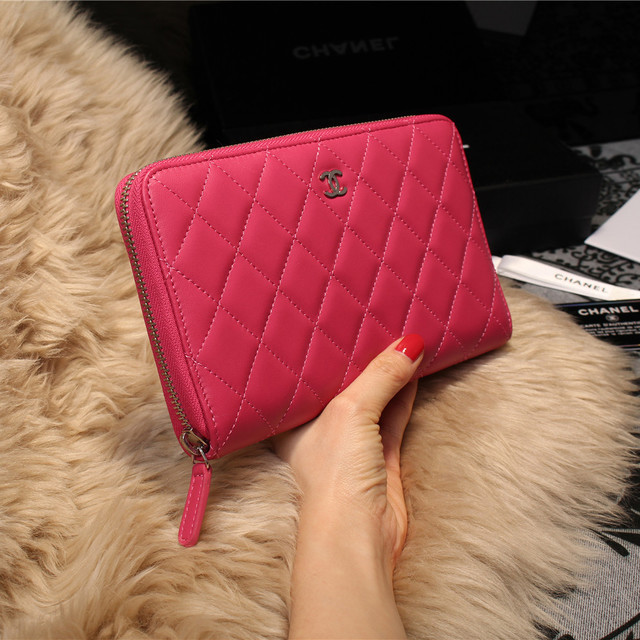 Chanel Matelasse Zip Around Wallet Sheepskin A31508 Rose