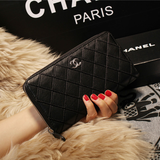 Chanel Matelasse Zip Around Wallet Sheepskin A80131 Black