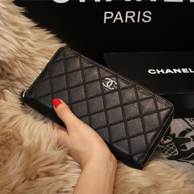 Chanel Matelasse Zip Around Wallet Sheepskin A80131 Black