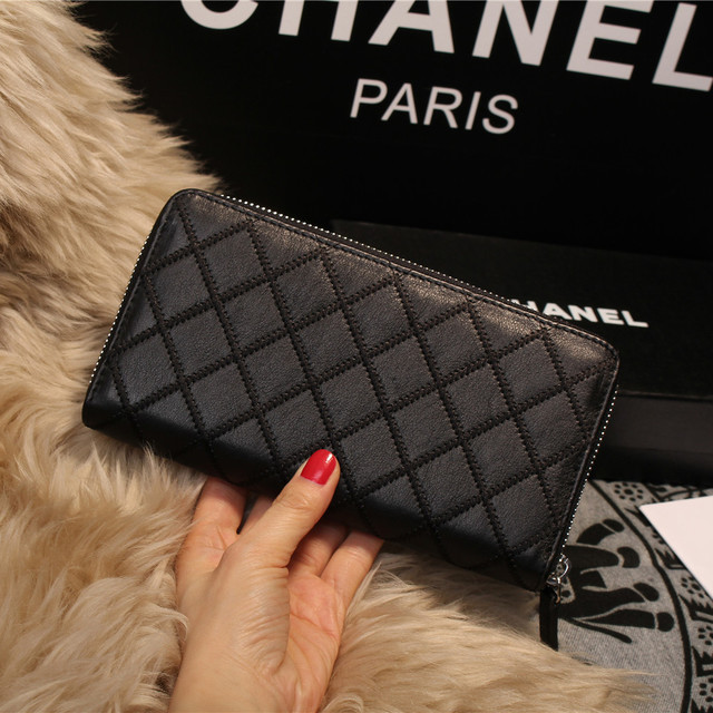 Chanel Matelasse Zip Around Wallet Sheepskin A80131 Black