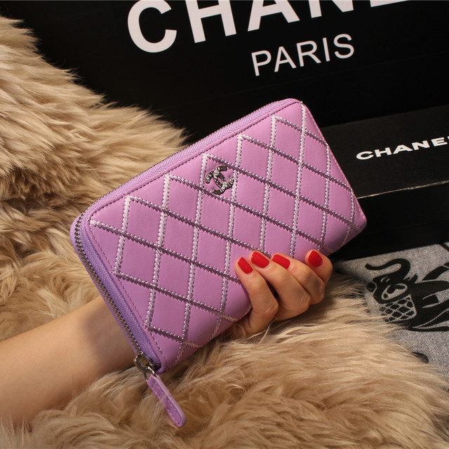 Chanel Matelasse Zip Around Wallet Sheepskin A80131 Lavender