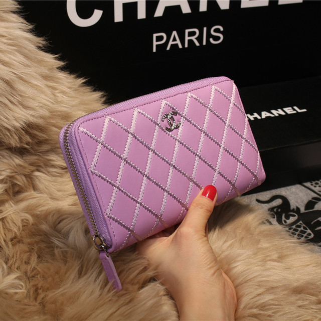 Chanel Matelasse Zip Around Wallet Sheepskin A80131 Lavender