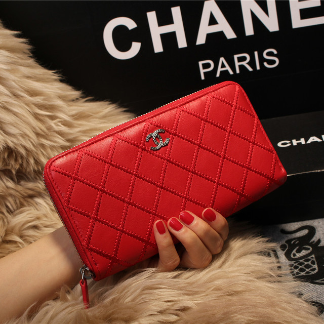 Chanel Matelasse Zip Around Wallet Sheepskin A80131 Red