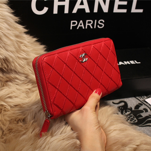 Chanel Matelasse Zip Around Wallet Sheepskin A80131 Red