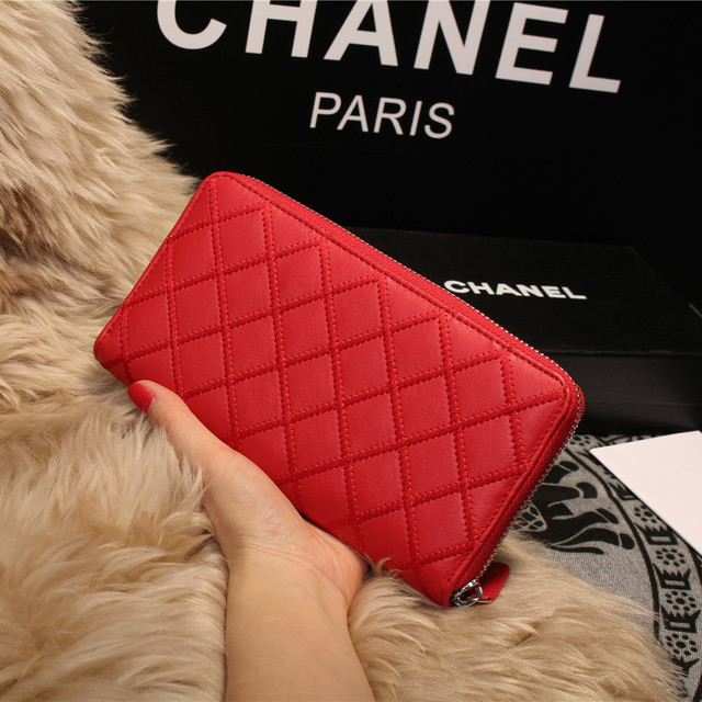 Chanel Matelasse Zip Around Wallet Sheepskin A80131 Red