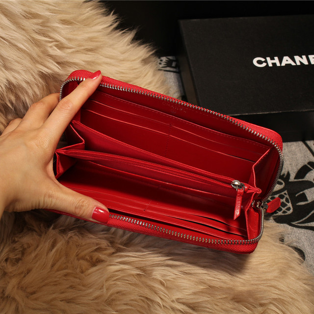 Chanel Matelasse Zip Around Wallet Sheepskin A80131 Red