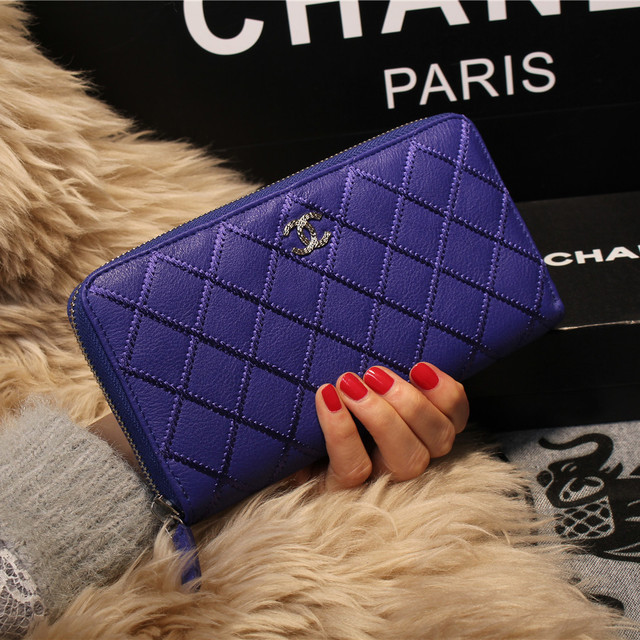 Chanel Matelasse Zip Around Wallet Sheepskin A80131 Royal