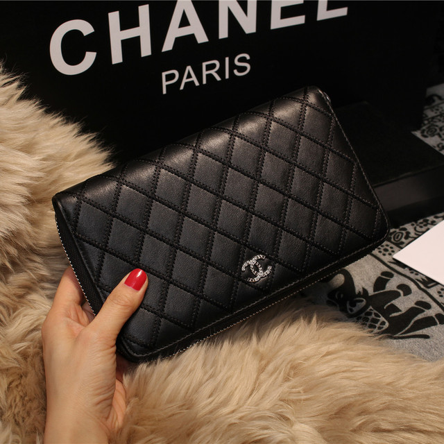 Chanel Matelasse Zip Around Wallet Sheepskin A80132 Black