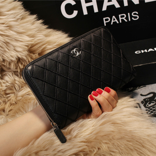 Chanel Matelasse Zip Around Wallet Sheepskin A80132 Black