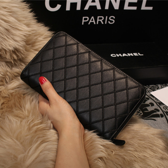 Chanel Matelasse Zip Around Wallet Sheepskin A80132 Black