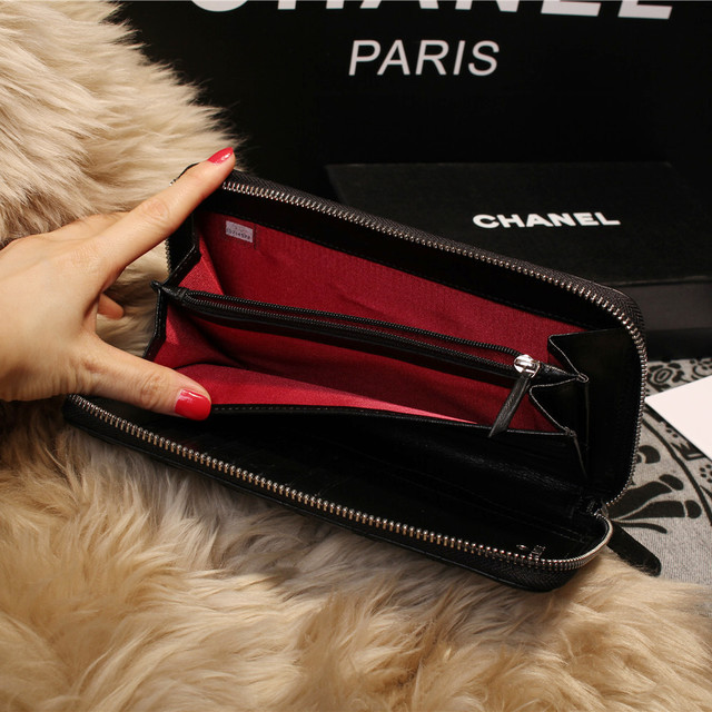 Chanel Matelasse Zip Around Wallet Sheepskin A80132 Black