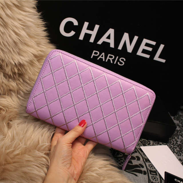 Chanel Matelasse Zip Around Wallet Sheepskin A80132 Lavender