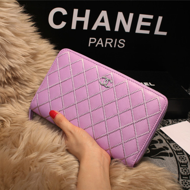 Chanel Matelasse Zip Around Wallet Sheepskin A80132 Lavender