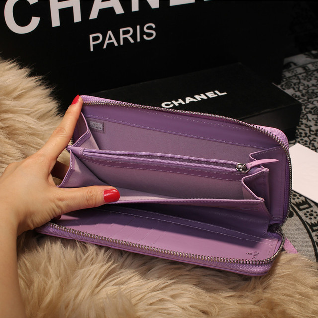 Chanel Matelasse Zip Around Wallet Sheepskin A80132 Lavender