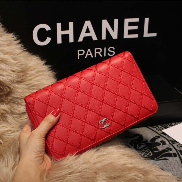 Chanel Matelasse Zip Around Wallet Sheepskin A80132 Red