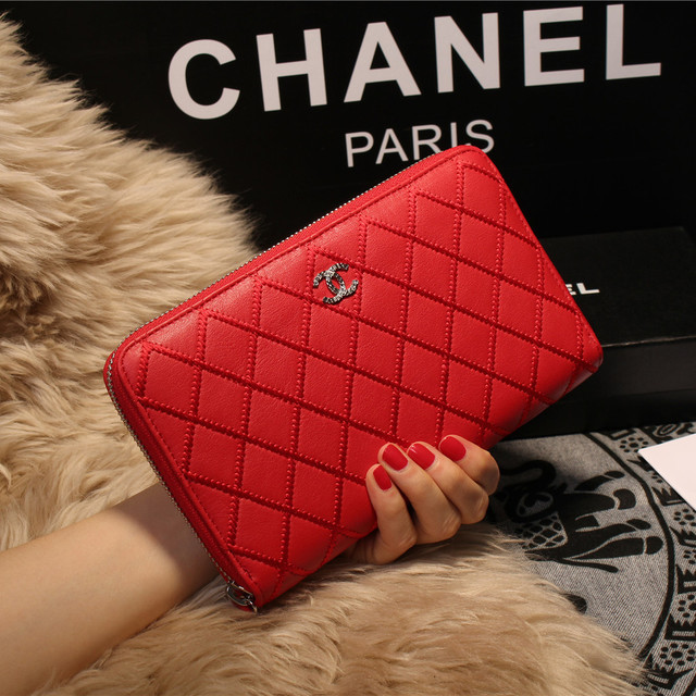 Chanel Matelasse Zip Around Wallet Sheepskin A80132 Red