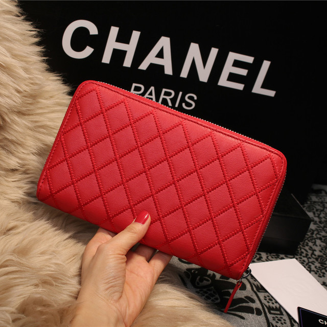 Chanel Matelasse Zip Around Wallet Sheepskin A80132 Red