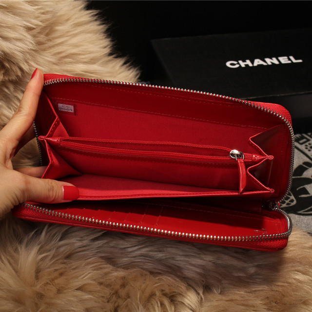 Chanel Matelasse Zip Around Wallet Sheepskin A80132 Red